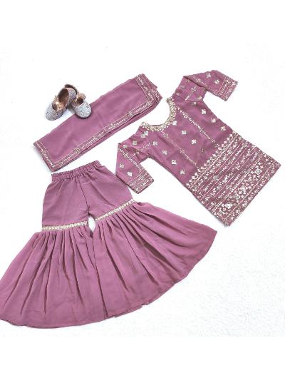 Kids Onion Pink Kurti, Sharara and Dupatta Set - BONYHUBLehangas
