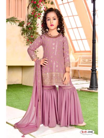 Kids Onion Pink Kurti, Sharara and Dupatta Set - BONYHUBLehangas