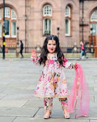 Kids Pink Floral Georgette Digital Print Dhoti Salwar Suit - BONYHUBClothing