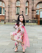 Kids Pink Floral Georgette Digital Print Dhoti Salwar Suit - BONYHUBClothing
