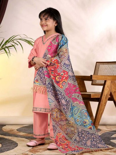 Kids Pink Kurta Suit | 3 Piece Festive Trouser Outfit - BONYHUBLehangas
