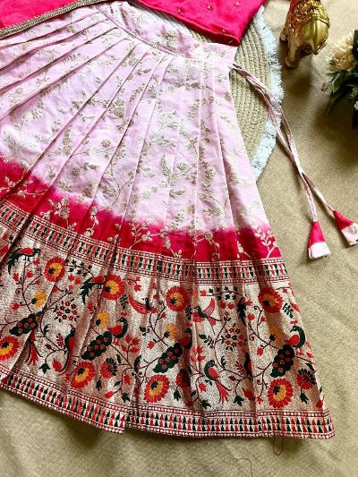 Kids Pink Vichitra Silk Ethnic Lehenga Choli Set - BONYHUBLehangas
