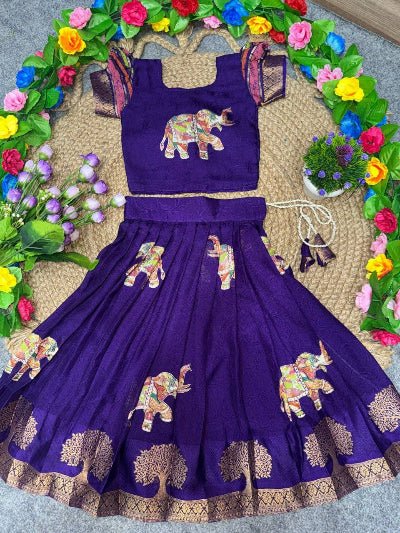 Kids Purple Elephant Print Lehenga Choli | Festive Indian Outfit - BONYHUBLehangas