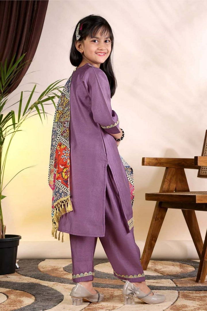 Kids Purple Kurta Suit | 3 Piece Festive Trouser Outfit - BONYHUBLehangas