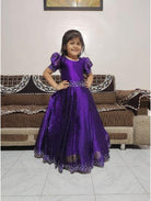 Kids Purple Silk Embroidered Gown with Swarovski Work - BONYHUB