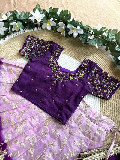 Kids Purple Vichitra Silk Ethnic Lehenga Choli Set - BONYHUBLehangas