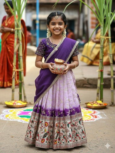Kids Purple Vichitra Silk Ethnic Lehenga Choli Set - BONYHUBLehangas