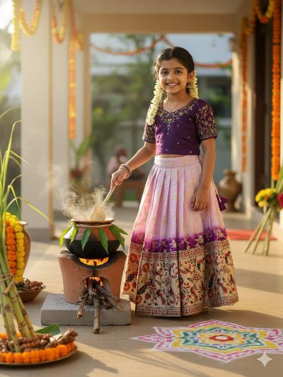 Kids Purple Vichitra Silk Ethnic Lehenga Choli Set - BONYHUBLehangas