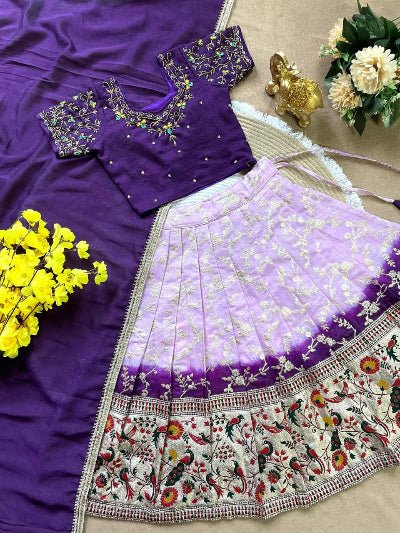 Kids Purple Vichitra Silk Ethnic Lehenga Choli Set - BONYHUBLehangas