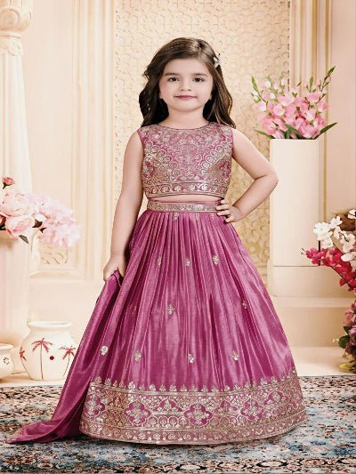 Kids Rose Pink Lehenga Choli | Silk Embroidered Festive Outfit - BONYHUBLehangas