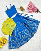 Kids Taffeta Silk Blue Lehenga Choli Koti Set UK Next Day - BONYHUBClothing