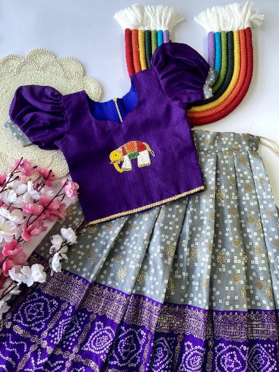 Kids Traditional Dola Silk Bandhani Skirt Blouse - BONYHUBLehangas