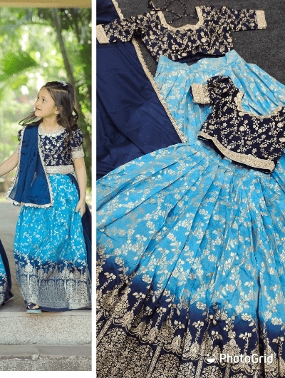 Kids Wedding Sky Blue Lehenga Choli Set UK Next Day - BONYHUBClothing