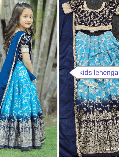 Kids Wedding Sky Blue Lehenga Choli Set UK Next Day - BONYHUBClothing