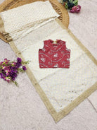 Kids White Maroon Traditional Ready to wear Saree & Stitched Blouse UK Next Day - BONYHUBLehangas