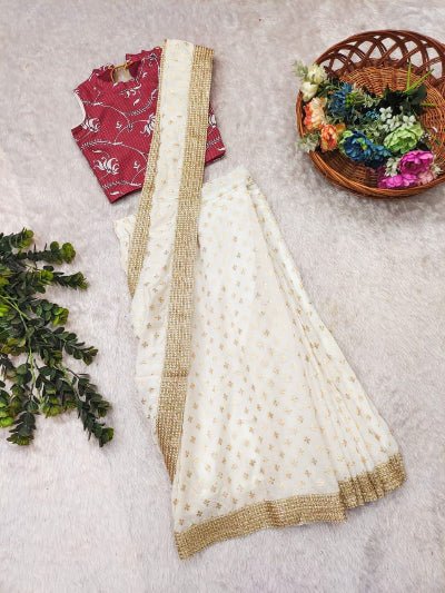 Kids White Maroon Traditional Ready to wear Saree & Stitched Blouse UK Next Day - BONYHUBLehangas