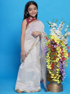 Kids White Maroon Traditional Ready to wear Saree & Stitched Blouse UK Next Day - BONYHUBLehangas