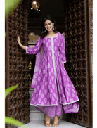 Lavender Cotton Anarkali Suit Set - BONYHUBSALWAR KAMEEZ
