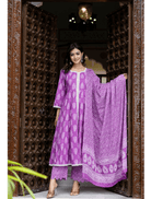 Lavender Cotton Anarkali Suit Set - BONYHUBSALWAR KAMEEZ