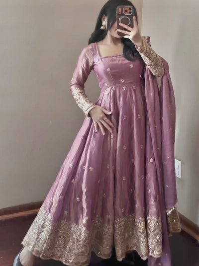 Lavender Designer Fendy Silk Embroidery Anarkali Suit - BONYHUBSALWAR KAMEEZ