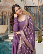 Lavender Flair Anarkali Suit With Jacquard Banarasi Dupatta - BONYHUBSALWAR KAMEEZ