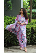 Lavender Hand Work Printed Salwar Suit (Set of 3) - BONYHUBSALWAR KAMEEZ