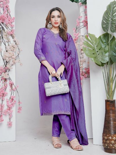 Lavender Rayon Salwar Suit With Silk Blend Dupatta - BONYHUBSALWAR KAMEEZ