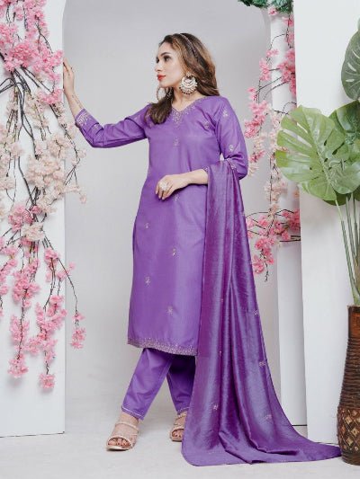 Lavender Rayon Salwar Suit With Silk Blend Dupatta - BONYHUBSALWAR KAMEEZ