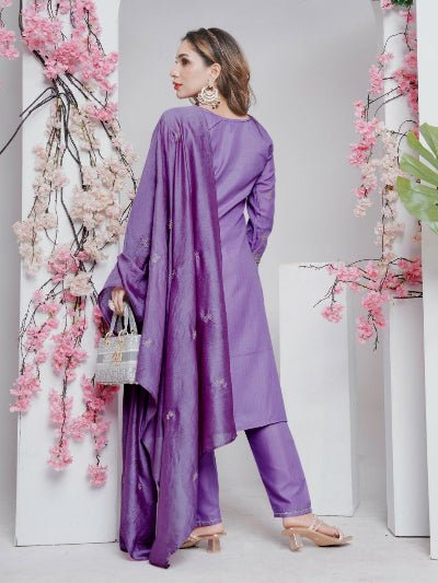 Lavender Rayon Salwar Suit With Silk Blend Dupatta - BONYHUBSALWAR KAMEEZ