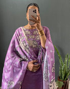 Lavender Roman Silk Elephant Print Salwar Suit Set - BONYHUBSALWAR KAMEEZ