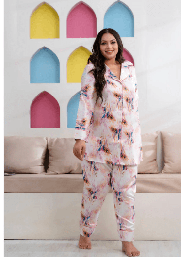 Leaf Pink Stylish Satin Night suit - BONYHUBsalwar suit