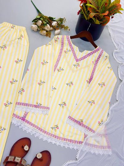 Lemon Yellow Printed Farshi Suit Set for Women | Asian Ethnic Wear UK - BONYHUBSALWAR KAMEEZ