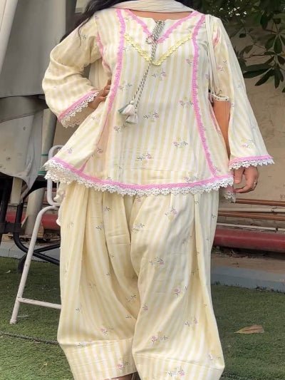 Lemon Yellow Printed Farshi Suit Set for Women | Asian Ethnic Wear UK - BONYHUBSALWAR KAMEEZ