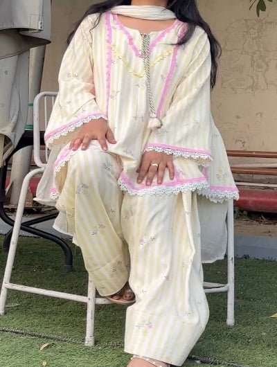 Lemon Yellow Printed Farshi Suit Set for Women | Asian Ethnic Wear UK - BONYHUBSALWAR KAMEEZ