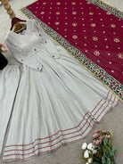Light Beige Anarkali Gown Suit With Maroon Dupatta - BONYHUBSALWAR KAMEEZ