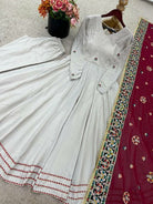 Light Beige Anarkali Gown Suit With Maroon Dupatta - BONYHUBSALWAR KAMEEZ