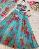 Light Blue Floral Organza Lehenga Choli Set - BONYHUBSALWAR KAMEEZ