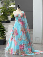 Light Blue Floral Organza Lehenga Choli Set - BONYHUBSALWAR KAMEEZ