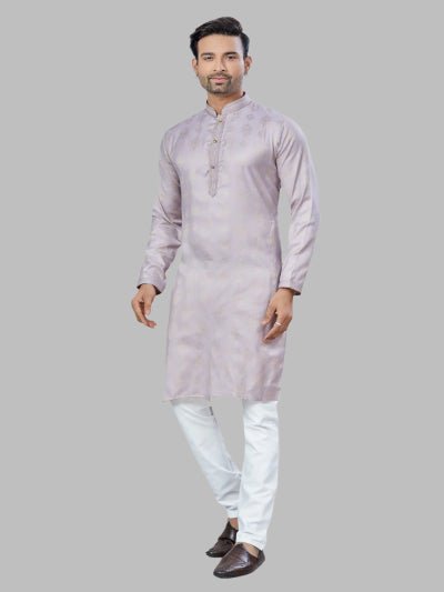 Light Orange Men Jacquard Kurta With Cotton Pajama - BONYHUBMEN KURTA