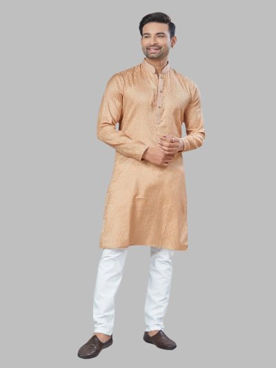 Light Orange Men Jacquard Kurta With Cotton Pajama - BONYHUBMEN KURTA
