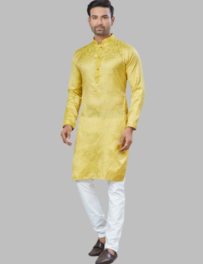 Light Orange Men Jacquard Kurta With Cotton Pajama - BONYHUBMEN KURTA