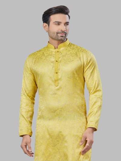 Light Orange Men Jacquard Kurta With Cotton Pajama - BONYHUBMEN KURTA