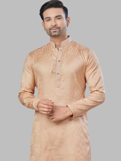 Light Orange Men Jacquard Kurta With Cotton Pajama - BONYHUBMEN KURTA