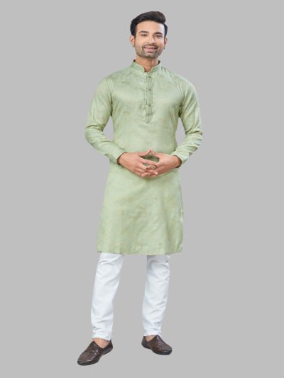 Light Orange Men Jacquard Kurta With Cotton Pajama - BONYHUBMEN KURTA
