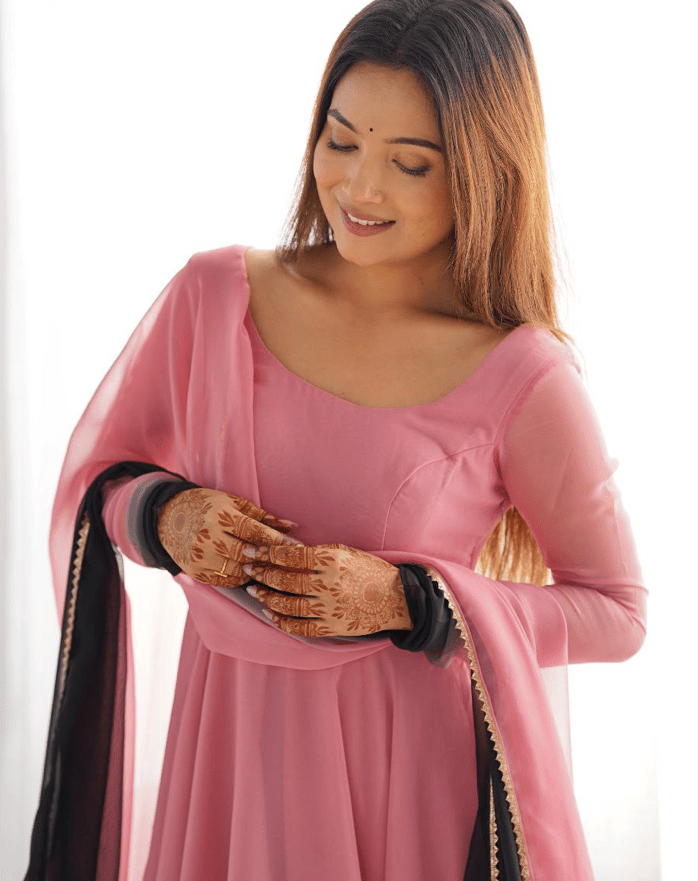 Light Pink Bollywood Black Anarkali Suit Set - BONYHUBSALWAR KAMEEZ