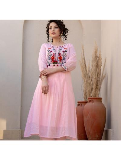 Light Pink Designer Kurti and Pant (Set of 2) - BONYHUBSALWAR KAMEEZ