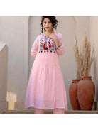 Light Pink Designer Kurti and Pant (Set of 2) - BONYHUBSALWAR KAMEEZ