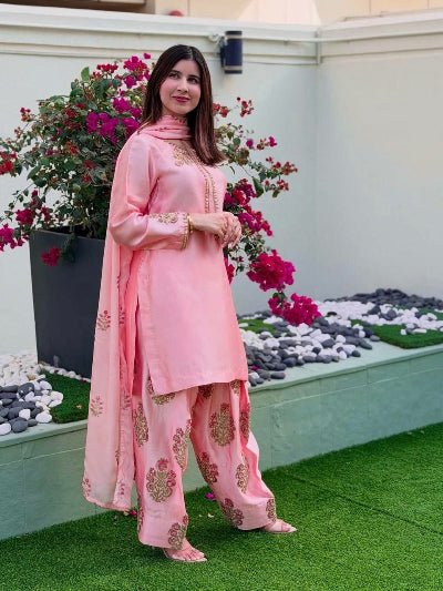 Light Pink Embroidery Sequins Farshi Suit UK Next Day - BONYHUBSALWAR KAMEEZ