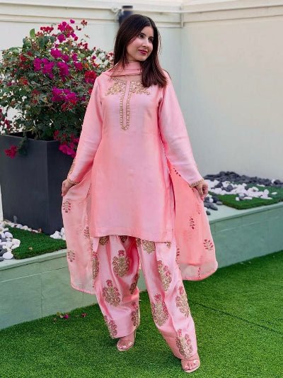 Light Pink Embroidery Sequins Farshi Suit UK Next Day - BONYHUBSALWAR KAMEEZ
