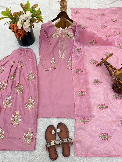 Light Pink Embroidery Sequins Farshi Suit UK Next Day - BONYHUBSALWAR KAMEEZ